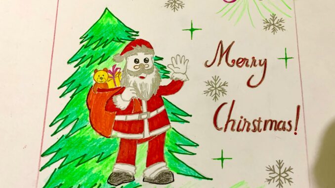 merry-christmas-postcard cách vẽ thiệp giáng sinh đơn giản
